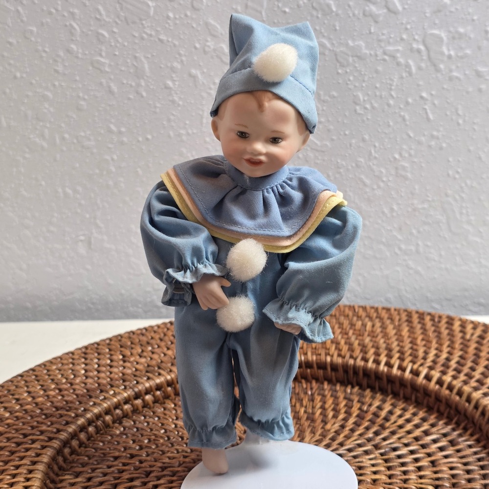 1990s Ashton-Drake Galleries Picture Perfect Baby 'Jason' Blue Clown Stand